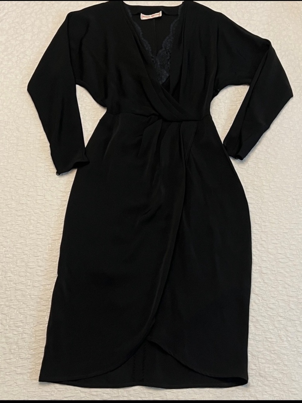 1960/70’s VINTAGE JOSEPH MAGNIN BLACK MIDI DRESS LACE UNDERLAY ON CHEST 2